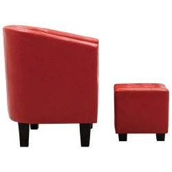 Krėslas su pakoja, raudonos spalvos, dirbtinė oda - Foteliai