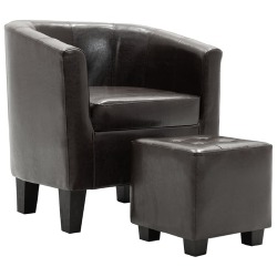 Krėslas su pakoja, tamsiai rudos spalvos, dirbtinė oda - Foteliai