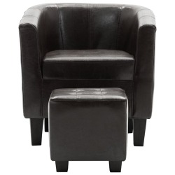 Krėslas su pakoja, tamsiai rudos spalvos, dirbtinė oda - Foteliai