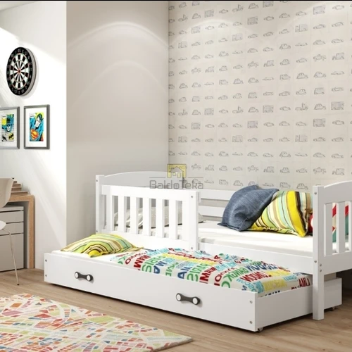 Natūralaus medžio ir MDF vaikiška lova balta