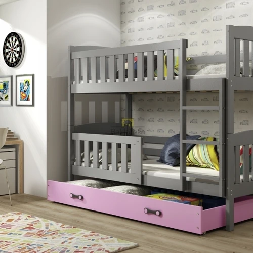 Grafitinė-rozinė vaikiška lova su apsaugine tvorele