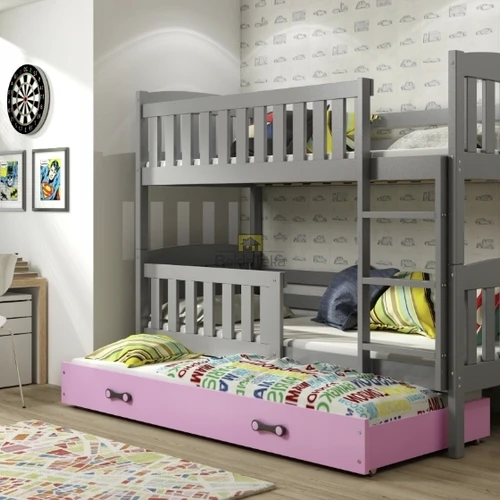 Natūralios pušies lova grafit/rožinė spalva