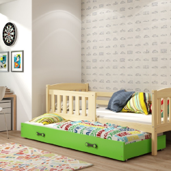 Natūralios pušies medžio vaikiška lova su apsaugine tvorele