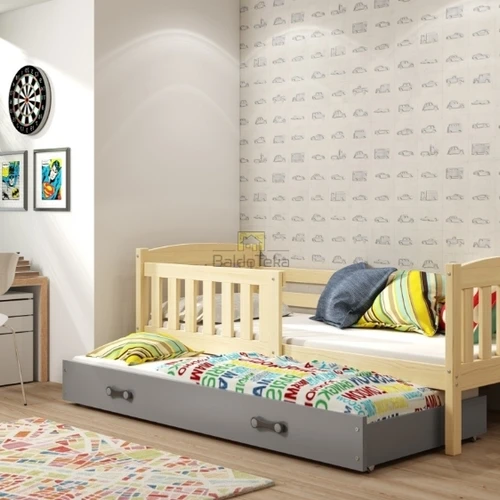 Natūralios pušies vaikiškas lovynas su apsaugine tvorele