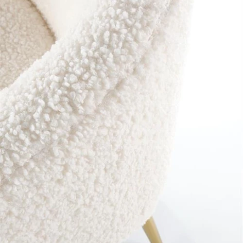 Sofa su boucle audiniu ir medžio masyvo pagrindu