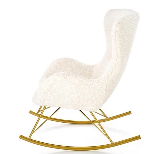 Kompaktiška fotelė su boucle apmušalu ir auksinėmis kojomis