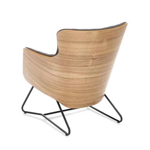 Ergonominė sofos lova su tamsiai pilku apmušalu ir juodomis kojomis