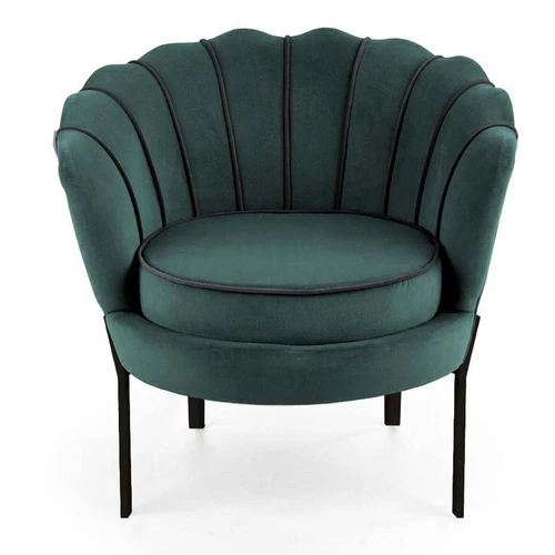 Tamsiai žalias apmušalas ir juodos kojos – puikus modernaus interjero akcentas