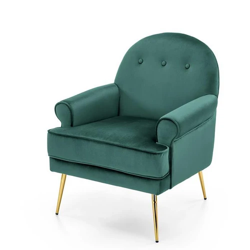 Minkšta tamsiai žalia kėdutė su auksinėmis kojomis