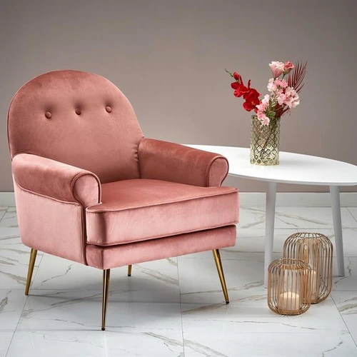 Patogi kėdutė su aksominiu audiniu ir chromo plieno pagrindu