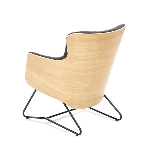 Ergonominė sofė su tamsiai pilku apmušalu ir natūralaus ąžuolo atspalviu