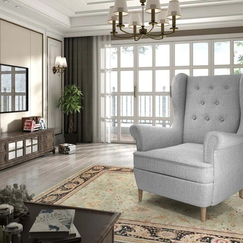 Aukštos kokybės EL9894 fotelis su medinėmis kojomis