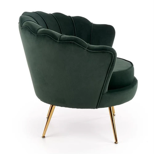 Stilinga kėdė su tamsiai žaliu apmušalu ir aukso spalvos metalo kojomis
