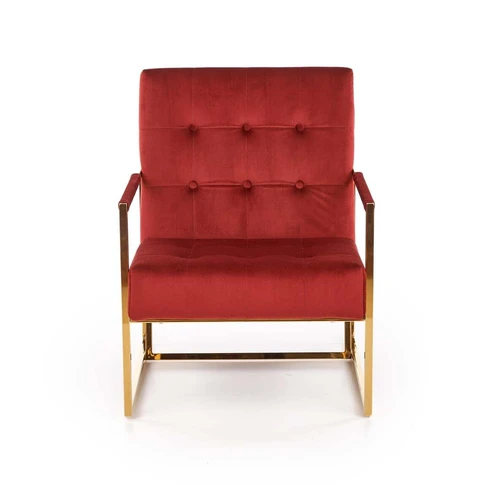 Minkšta kėdė su chromuoto plieno pagrindu ir tamsiai raudonu apmušalu