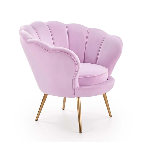 Ergonominė sofa su chromuotais kojas ir violetiniu apmušalu