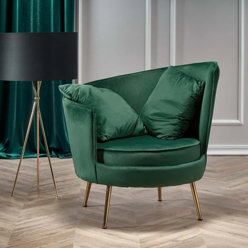 Komfortiška tamsiai žalia kėdė su aksominiu audiniu ir chromo plieno rėmu