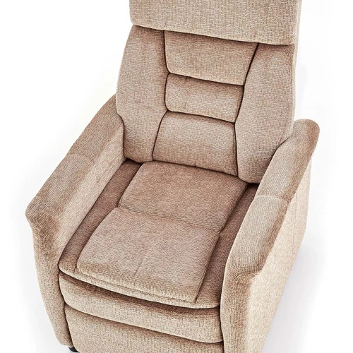 Patogi audinio sofa su atlošu, smėlio atspalviai