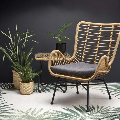 Šiuolaikiški rotango kėdės su plieniniu karkasu ir minkštais pagalvėmis