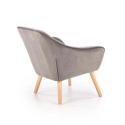 Stilinga pilka sofa lova su natūraliomis medžio kojomis