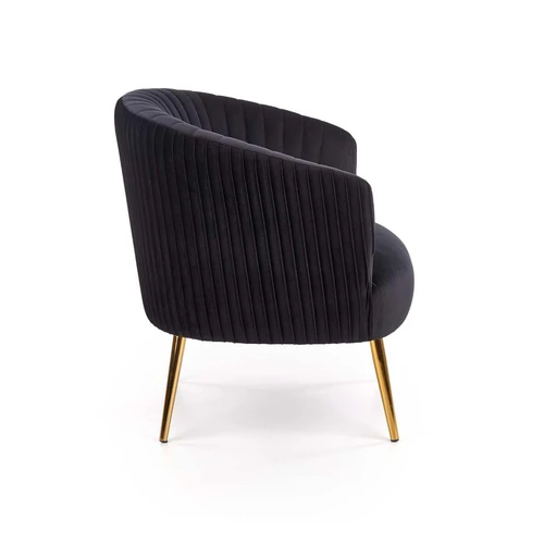 Minkšta juoda kėdė su aukso metaliniu karkasu