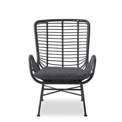 Stylinga juoda-pilka rotango lova su plieniniu karkasu