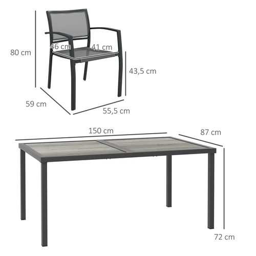 Lauko baldų komplektas, 1 stalas ir 6 kėdės, 150 × 87 × 72 cm - Lauko baldų komplektai