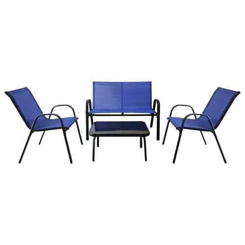 Lauko baldų komplektas, 4 dalių, 2 foteliai, sofa ir staliukas, Mėlynas