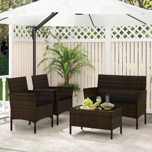 Lauko baldų komplektas, 4 dalių, Juoda, 71,12 × 40,64 × 40,64 cm - Lauko baldų komplektai