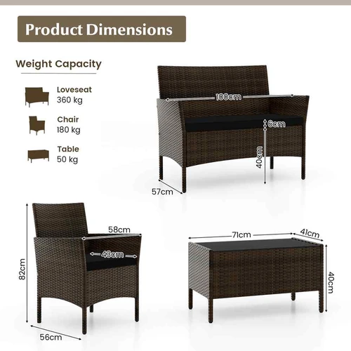 Lauko baldų komplektas, 4 dalių, Juoda, 71,12 × 40,64 × 40,64 cm - Lauko baldų komplektai
