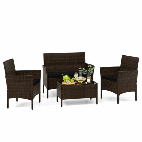 Lauko baldų komplektas, 4 dalių, Juoda, 71,12 × 40,64 × 40,64 cm - Lauko baldų komplektai