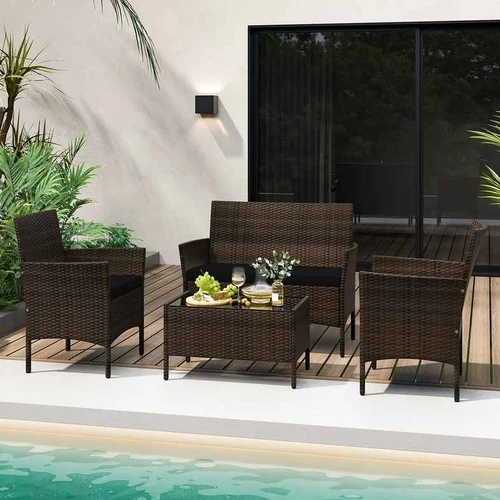 Lauko baldų komplektas, 4 dalių, Juoda, 71,12 × 40,64 × 40,64 cm - Lauko baldų komplektai