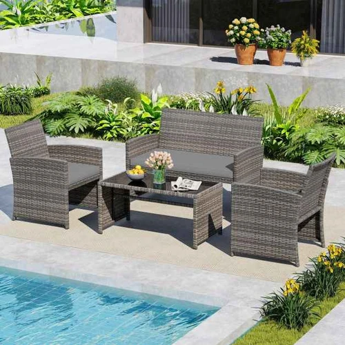 Lauko baldų komplektas, 4 dalių, Pilkas - Lauko baldų komplektai