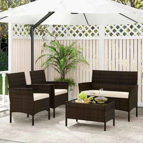 Lauko baldų komplektas, 4 dalių, Ruda, 71,12 × 40,64 × 40,64 cm - Lauko baldų komplektai