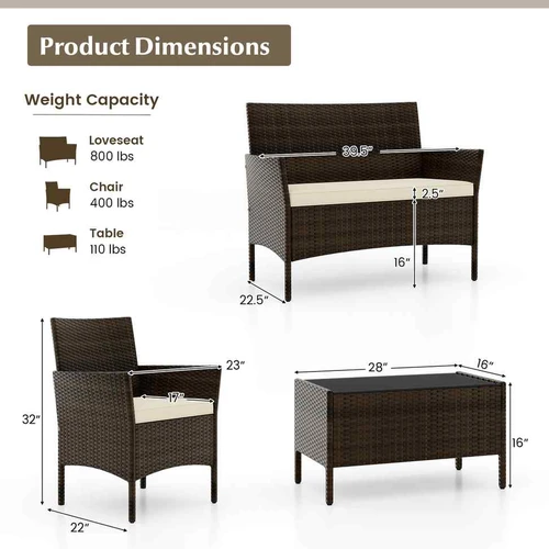 Lauko baldų komplektas, 4 dalių, Ruda, 71,12 × 40,64 × 40,64 cm - Lauko baldų komplektai