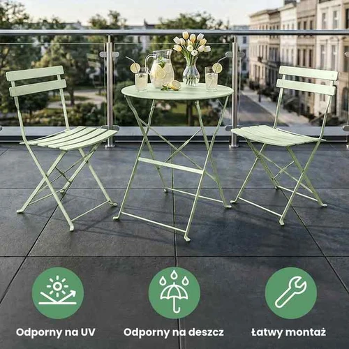 Lauko baldų komplektas ORION, 2 kėdės ir apvalus stalas, žalios spalvos - Lauko baldų komplektai