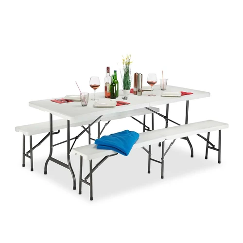 Lauko baldų komplektas Relaxdays 10022837.0, 1 stalas ir 2 suolai, 180 × 74 × 74,5 cm