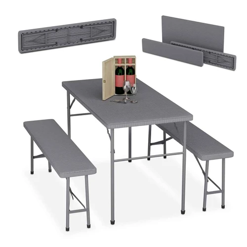 Lauko baldų komplektas Relaxdays, 3 dalių, 1 stalas ir 2 suolai, 120 × 73 × 61 cm