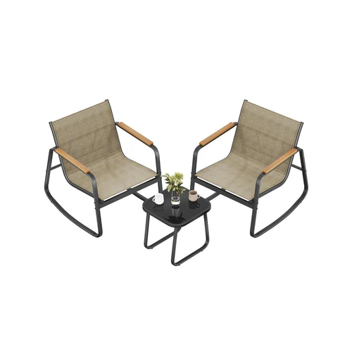 Lauko baldų komplektas SONGMICS GGF0027B01, 2 supamosios kėdės ir stalas, Ruda