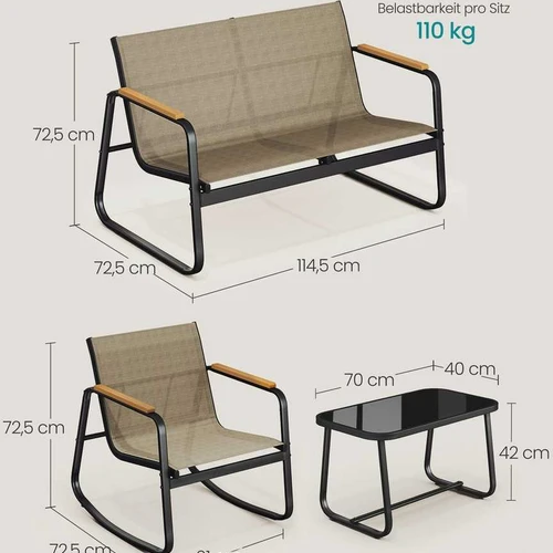 Lauko baldų komplektas SONGMICS GGF0028B01, 2 supamosios kėdės ir stalas, Ruda - Lauko baldų komplektai
