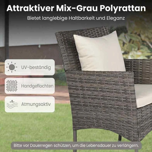 Lauko bistro baldų komplektas, 3 dalių, 2 kėdės ir 1 stalas, Pilka