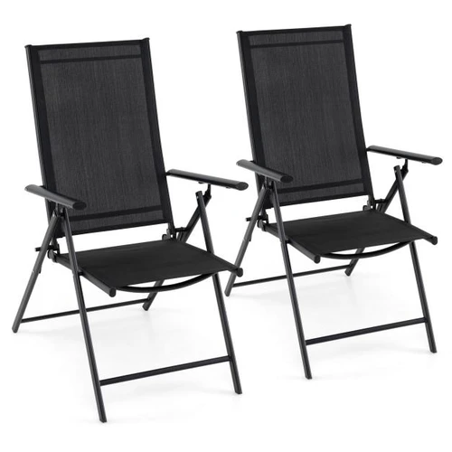 Lauko kėdės, 2 vnt., 5 padėtys, Juoda, 79–100 × 57 × 80–100 cm