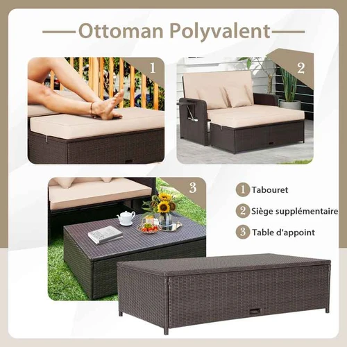 Lauko šezlongas, dvivietis, 4 padėčių atlošas - Lauko baldų komplektai