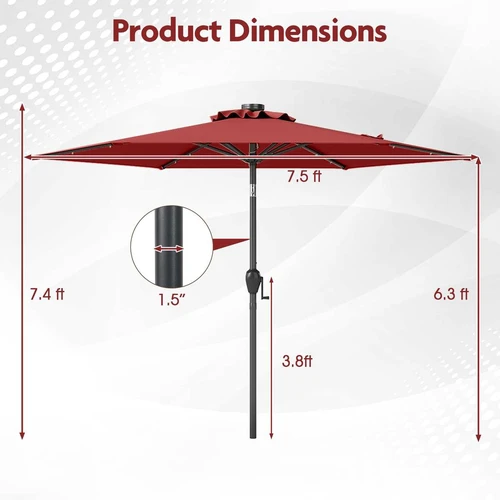 Lauko skėtis, 18 LED, 228,6 × 225,55 cm - Lauko skėčiai