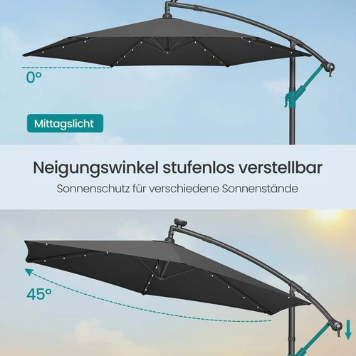 Lauko skėtis SONGMICS, 32 LED lemputės, Pilkas - Lauko skėčiai