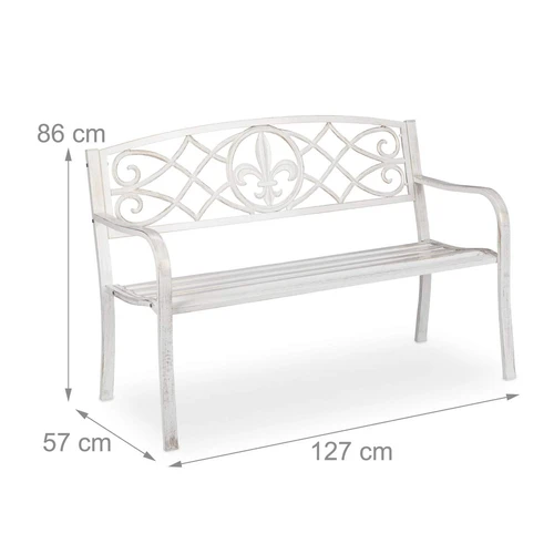 Lauko sodo suoliukas Relaxdays, 2 vietos, Balta, 127 × 86 × 57 cm - Suolai, daiktadėžės