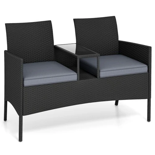 Lauko sofa, 2 vietų su staliuku, Juoda, 126 × 84 × 62 cm