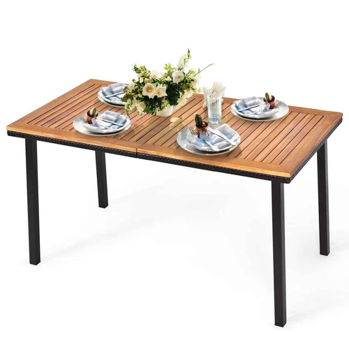 Lauko stalas 140x75x76cm., šviesiai rudos/juodos spalvos