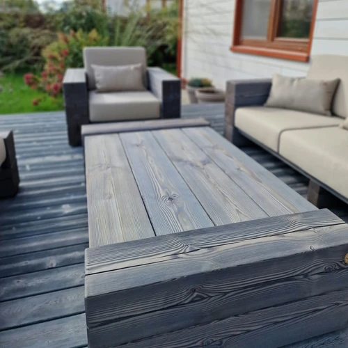 Lauko stalas 2 balkiai, deginta mediena ¦ TIMBER - Stalai