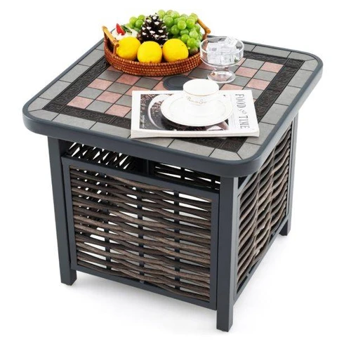 Lauko stalas 55x55x50cm., juodos/rudos spalvos