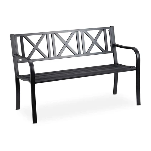 Lauko suoliukas Relaxdays, 2 vietos, Juoda, 127 × 80,5 × 63 cm